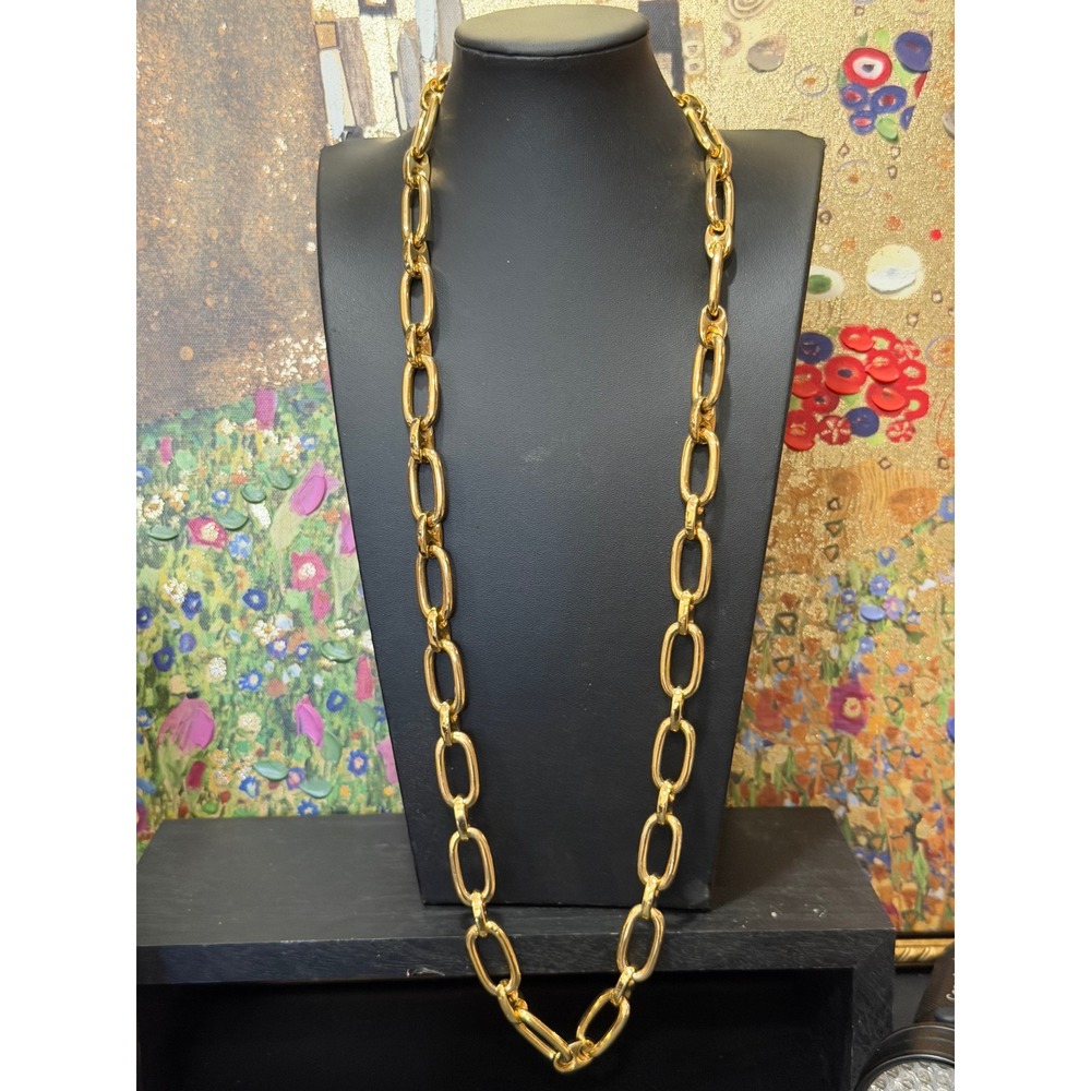 Thick Gold Plated Mariner Anchor Link Chain Necklace Long Statement Multi VTG‎